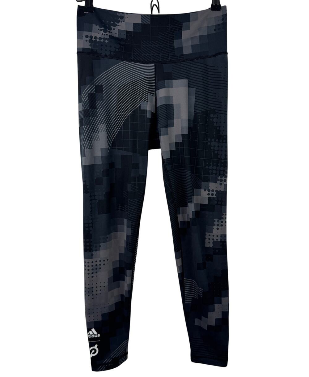 Adidas x Peloton Gray Pixelated Leggings Geometric Pull-On Size Medium M